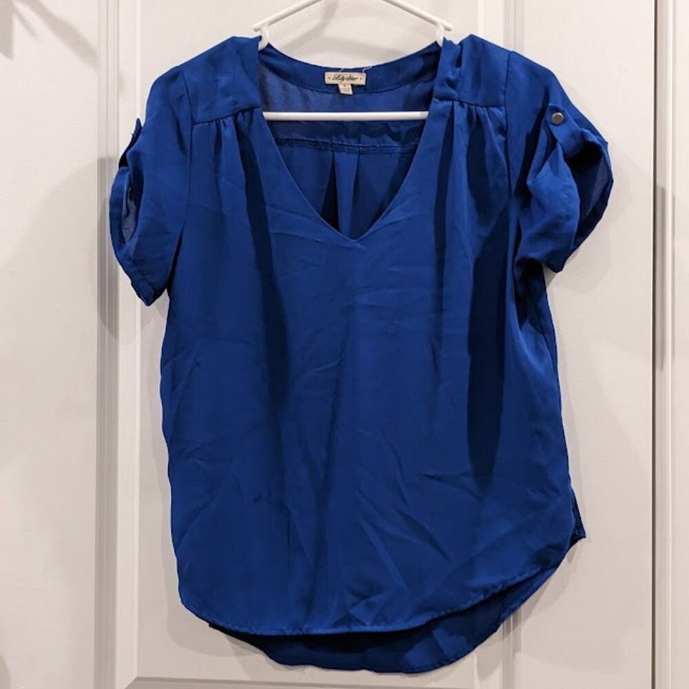 Lily Star Roll Tab Sleeve Shirt (Cobalt Blue, Size S)
